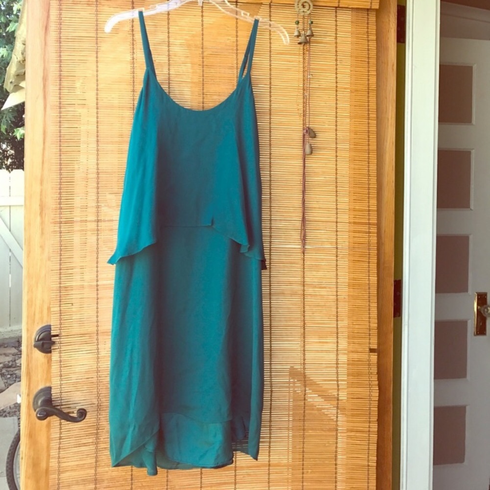 Graham & Spencer teal silk dress ruffle summer sun